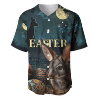 Men’s baseball jersey with bunny, Easter eggs, starry night print, dark blue