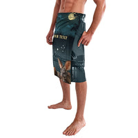 Men's dark teal lavalava skirt with bunny portrait and starry night print