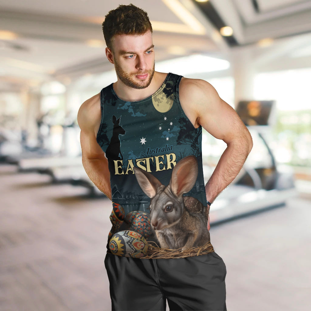 Australia Easter 2024 Men Tank Top Bunny With Aboriginal Eggs At Starry Night - Wonder Print Shop