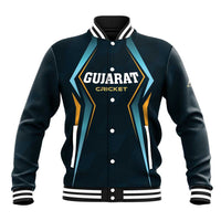 Blue cricket baseball jacket with ribbed collar and front logo graphic