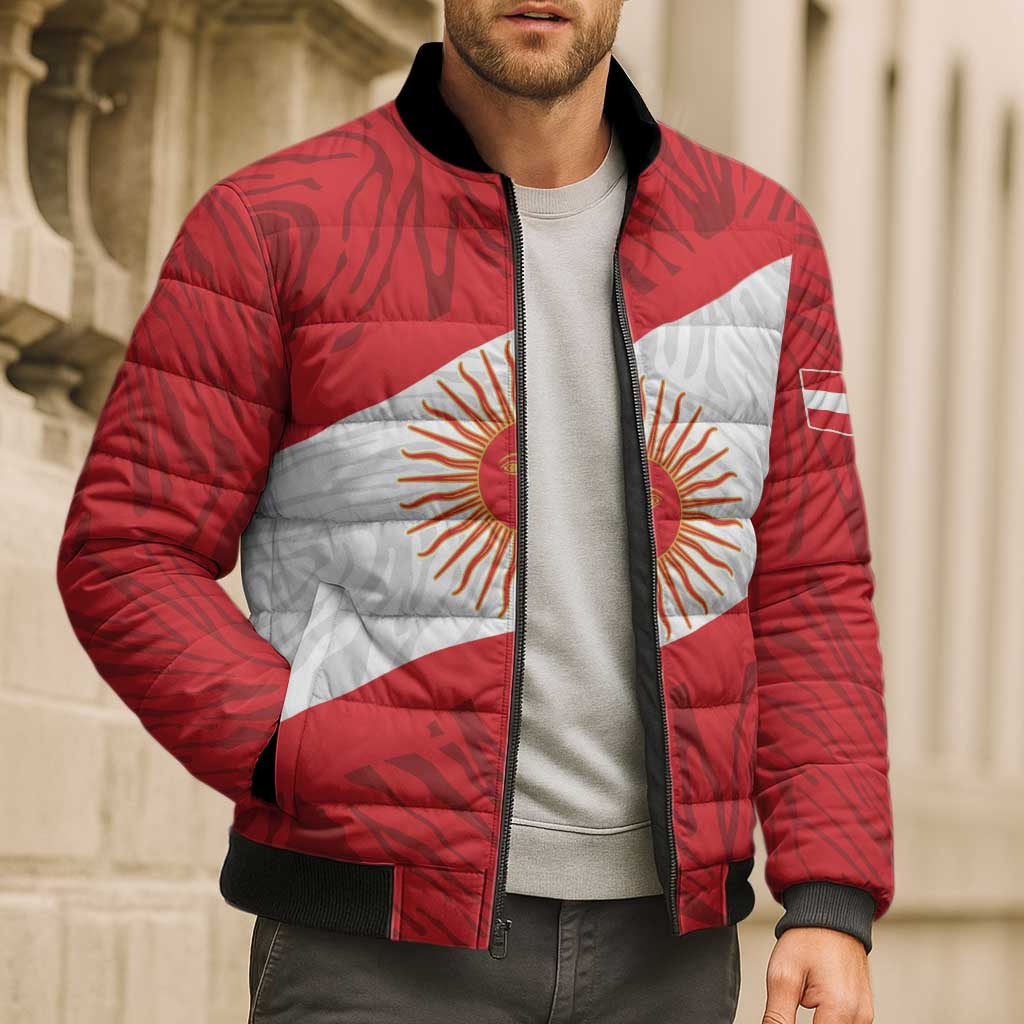 Personalized Peru Inti Bomber Puffer Jacket 1822 Flag Stylized
