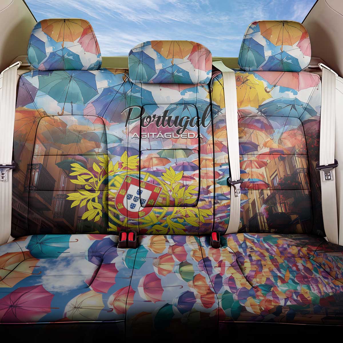 AgitAgueda Portugal Back Car Seat Cover Colorful Umbrella Sky - Wonder Print Shop