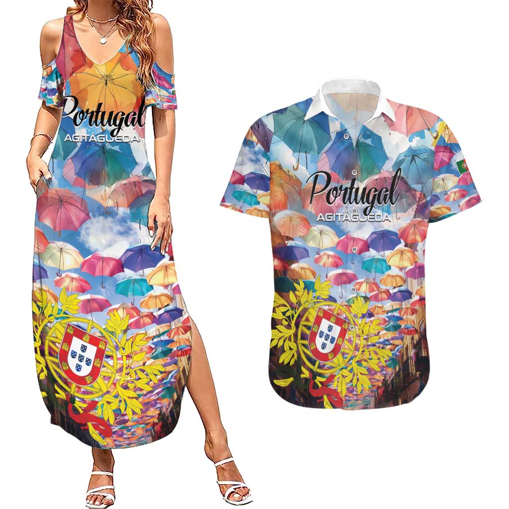 Personalized AgitAgueda Portugal Couples Matching Summer Maxi Dress and Hawaiian Shirt Colorful Umbrella Sky - Wonder Print Shop