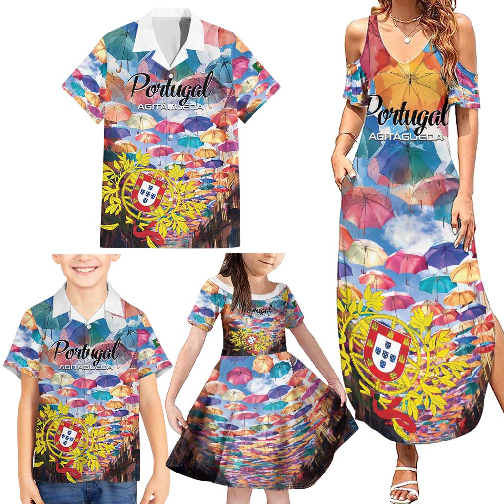 Personalized AgitAgueda Portugal Family Matching Summer Maxi Dress and Hawaiian Shirt Colorful Umbrella Sky - Wonder Print Shop