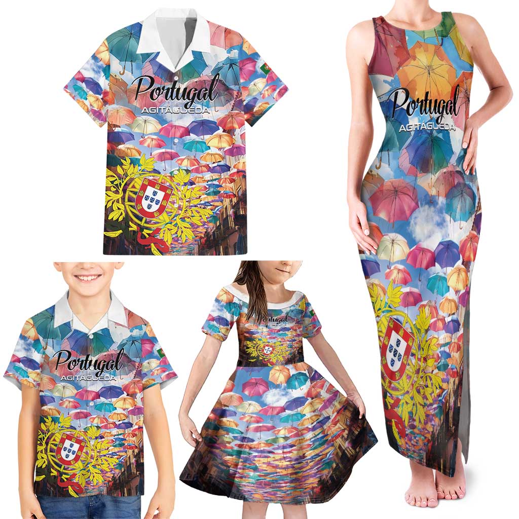 Personalized AgitAgueda Portugal Family Matching Tank Maxi Dress and Hawaiian Shirt Colorful Umbrella Sky - Wonder Print Shop