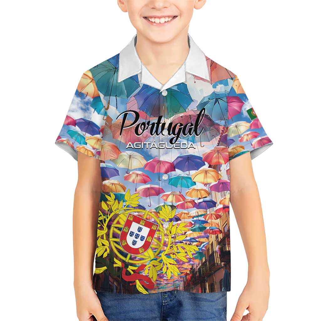 Personalized AgitAgueda Portugal Kid Hawaiian Shirt Colorful Umbrella Sky - Wonder Print Shop