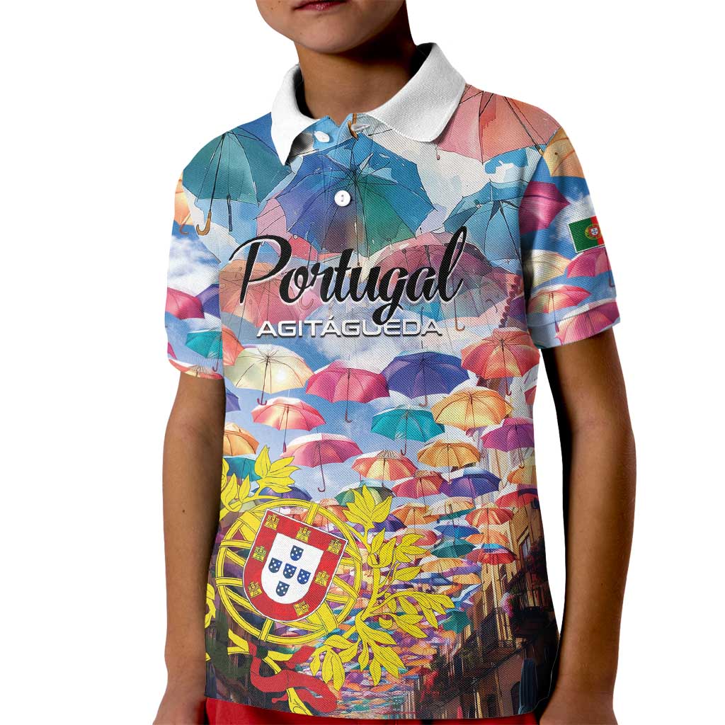 Personalized AgitAgueda Portugal Kid Polo Shirt Colorful Umbrella Sky - Wonder Print Shop