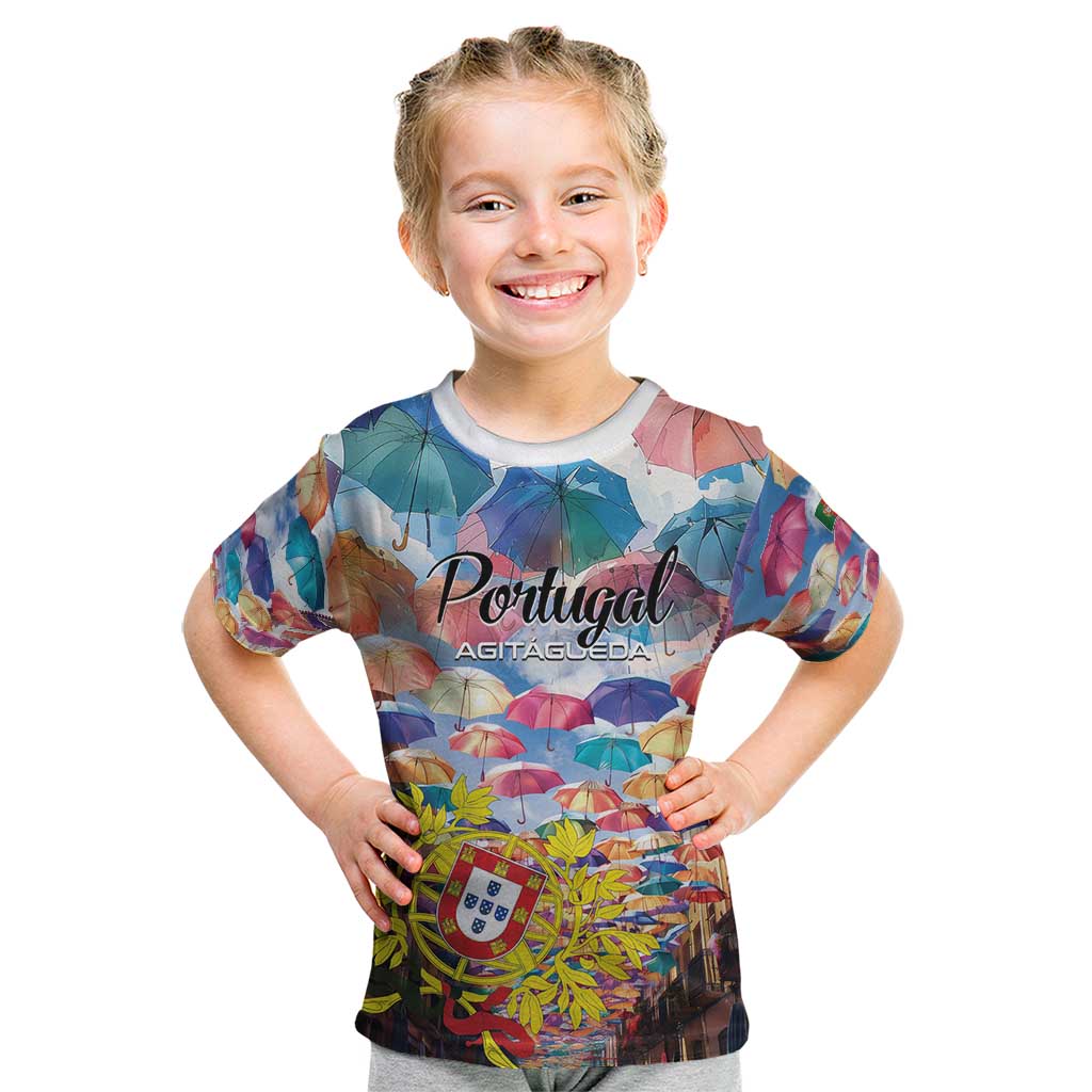 Personalized AgitAgueda Portugal Kid T Shirt Colorful Umbrella Sky - Wonder Print Shop