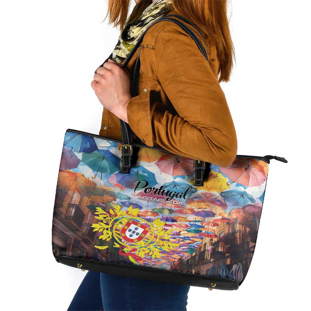 AgitAgueda Portugal Leather Tote Bag Colorful Umbrella Sky - Wonder Print Shop