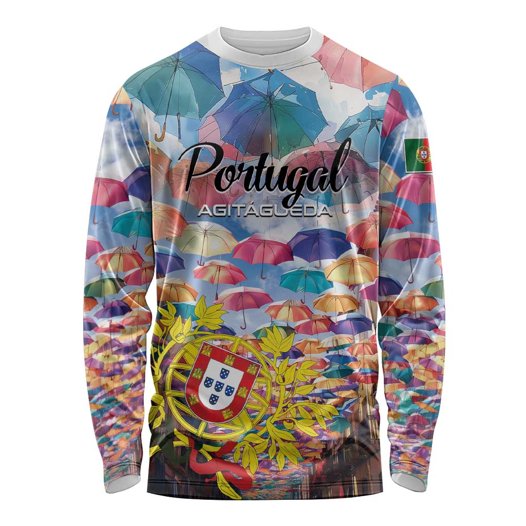 Personalized AgitAgueda Portugal Long Sleeve Shirt Colorful Umbrella Sky - Wonder Print Shop