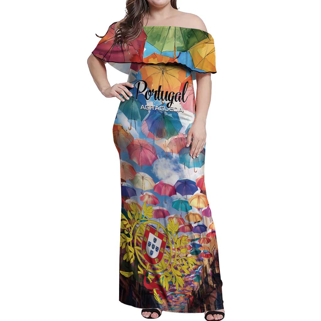 Personalized AgitAgueda Portugal Off Shoulder Maxi Dress Colorful Umbrella Sky - Wonder Print Shop