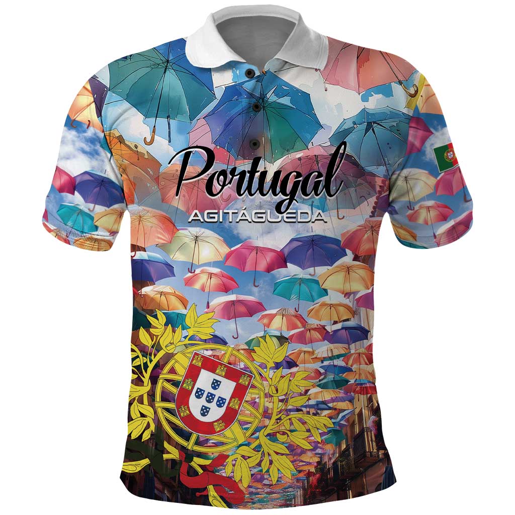 Personalized AgitAgueda Portugal Polo Shirt Colorful Umbrella Sky - Wonder Print Shop