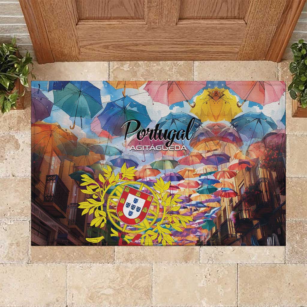 AgitAgueda Portugal Rubber Doormat Colorful Umbrella Sky - Wonder Print Shop