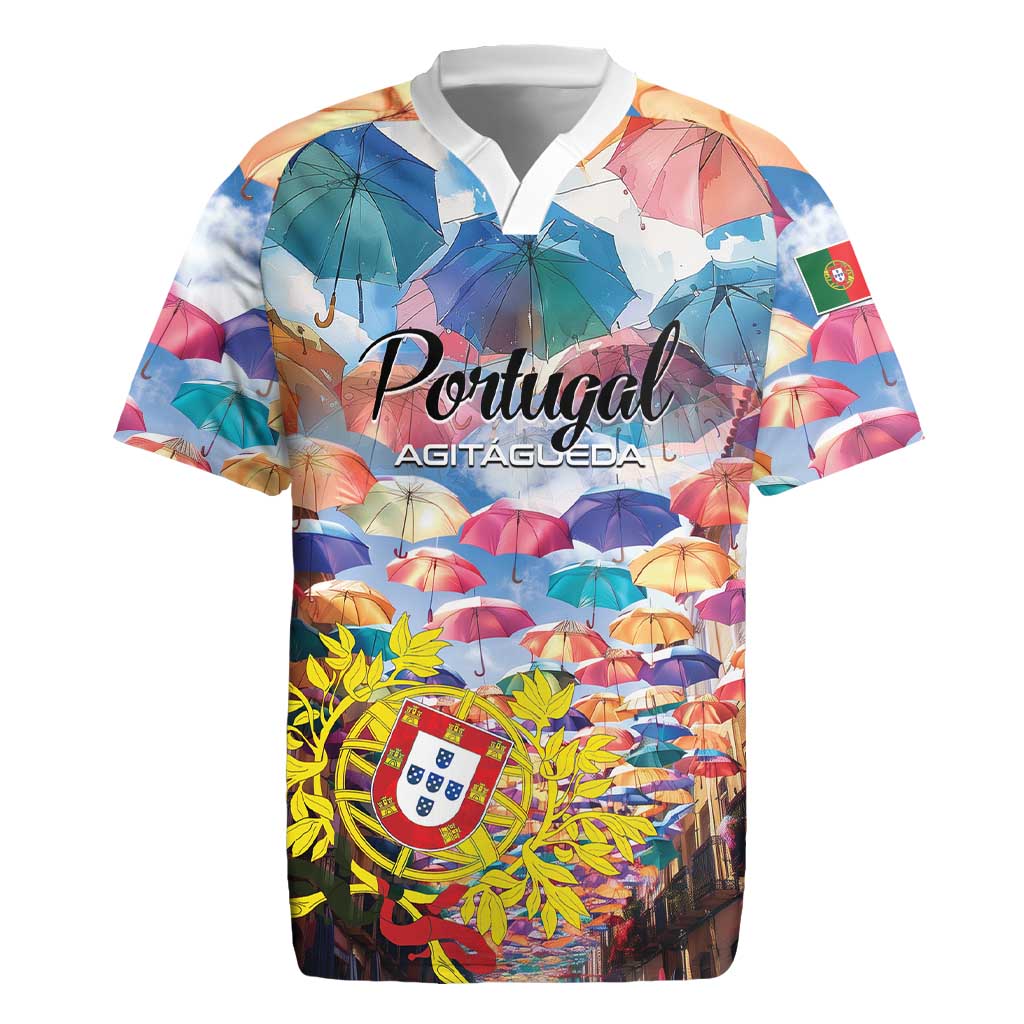 Personalized AgitAgueda Portugal Rugby Jersey Colorful Umbrella Sky - Wonder Print Shop