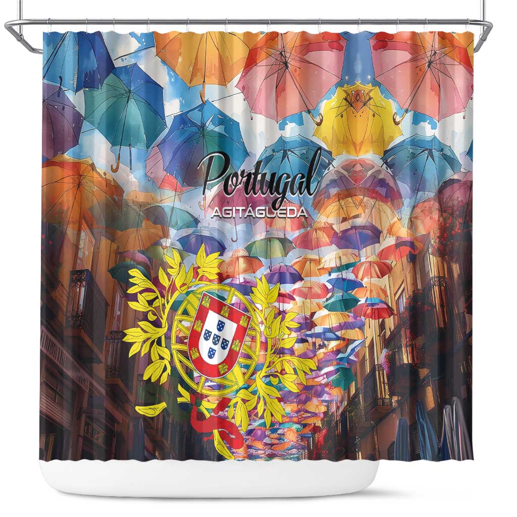 AgitAgueda Portugal Shower Curtain Colorful Umbrella Sky