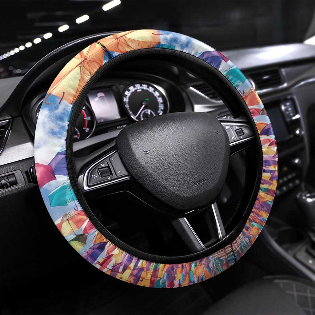 AgitAgueda Portugal Steering Wheel Cover Colorful Umbrella Sky - Wonder Print Shop