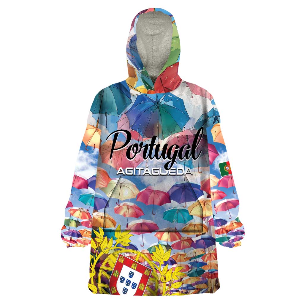 Personalized AgitAgueda Portugal Wearable Blanket Hoodie Colorful Umbrella Sky - Wonder Print Shop