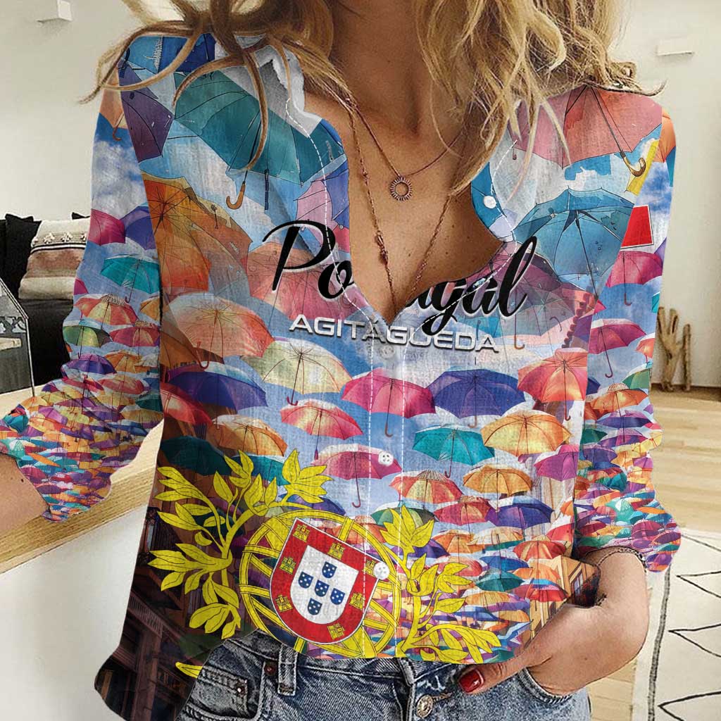 Personalized AgitAgueda Portugal Women Casual Shirt Colorful Umbrella Sky - Wonder Print Shop