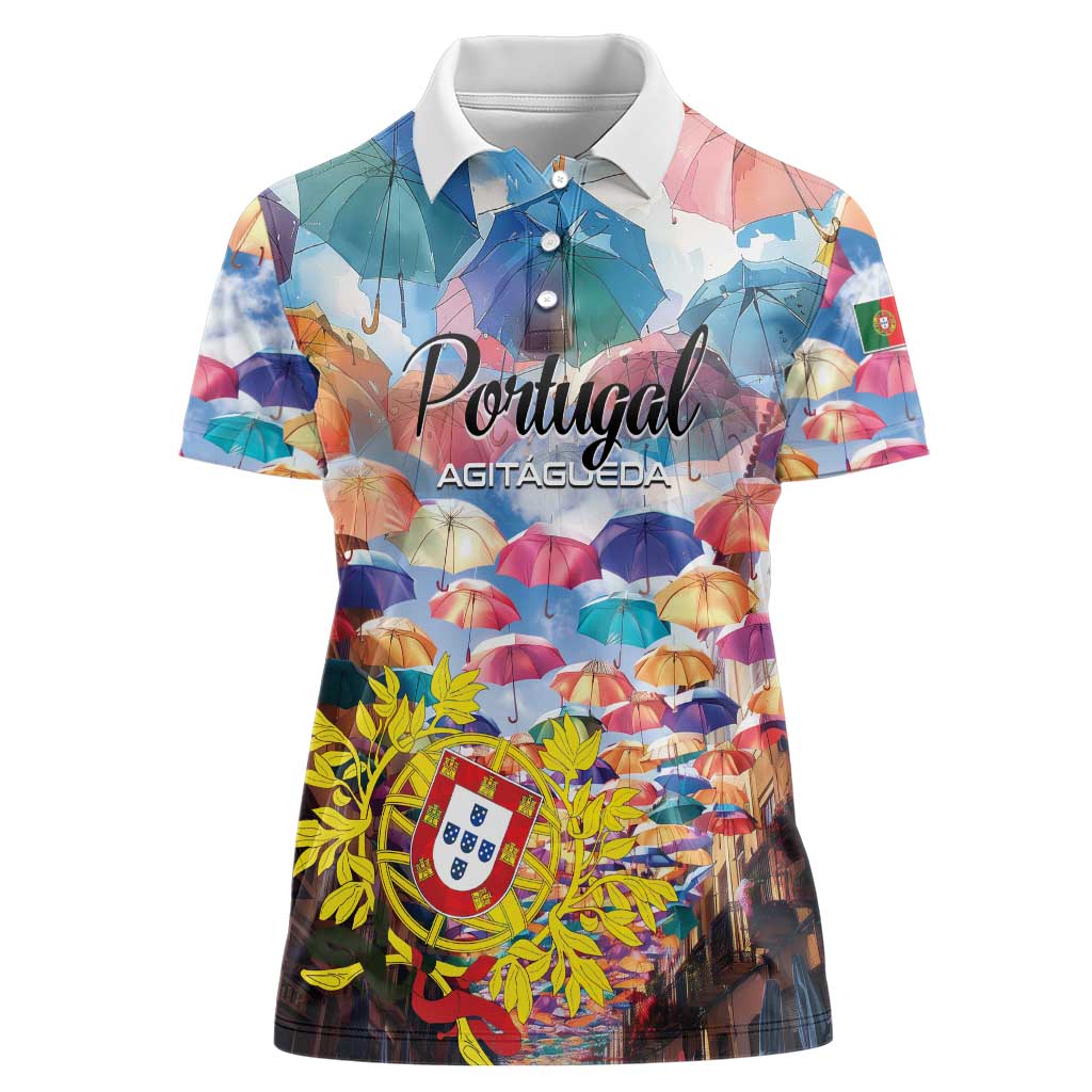 Personalized AgitAgueda Portugal Women Polo Shirt Colorful Umbrella Sky - Wonder Print Shop