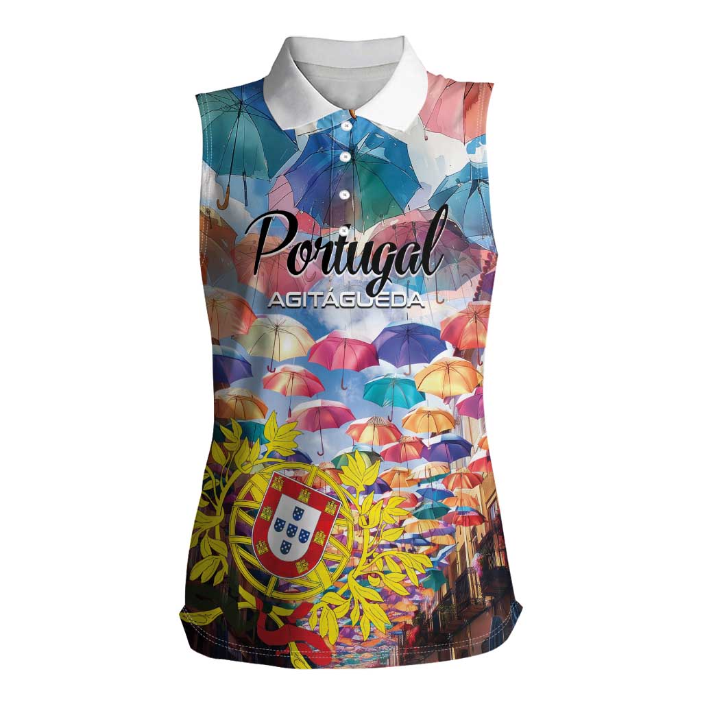 Personalized AgitAgueda Portugal Women Sleeveless Polo Shirt Colorful Umbrella Sky - Wonder Print Shop