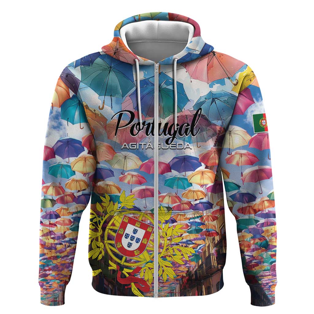 Personalized AgitAgueda Portugal Zip Hoodie Colorful Umbrella Sky - Wonder Print Shop