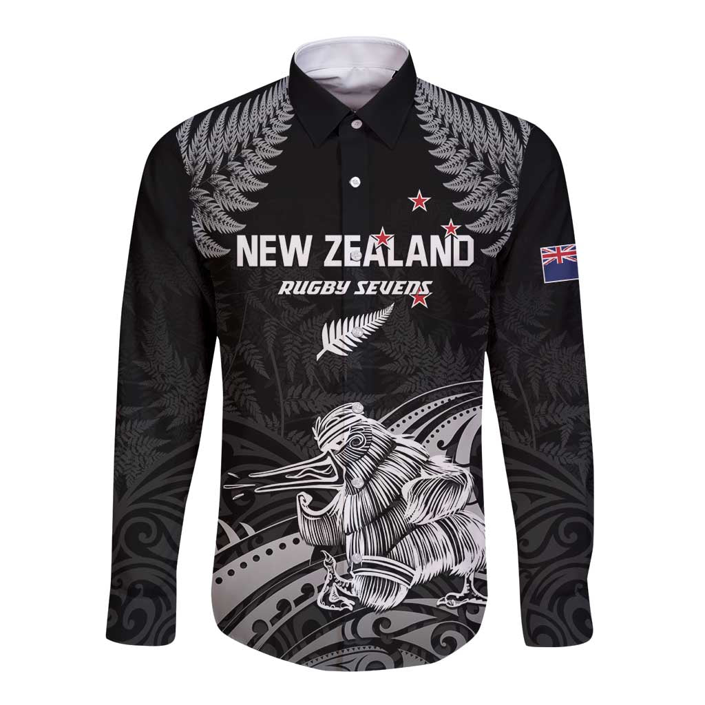 Custom New Zealand 2024 Rugby Long Sleeve Button Shirt Silver Fern Aotearoa Kiwi - Wonder Print Shop