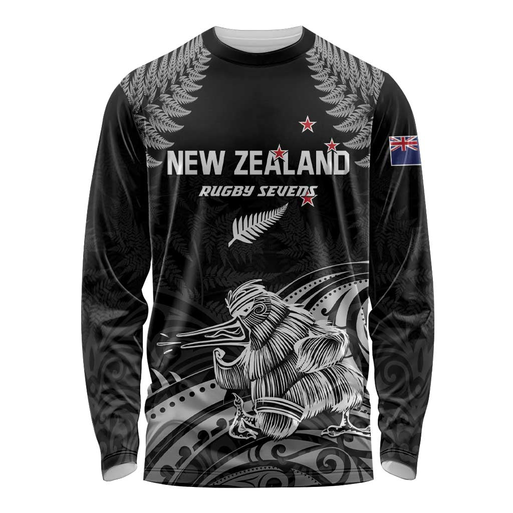 Custom New Zealand 2024 Rugby Long Sleeve Shirt Silver Fern Aotearoa Kiwi - Wonder Print Shop