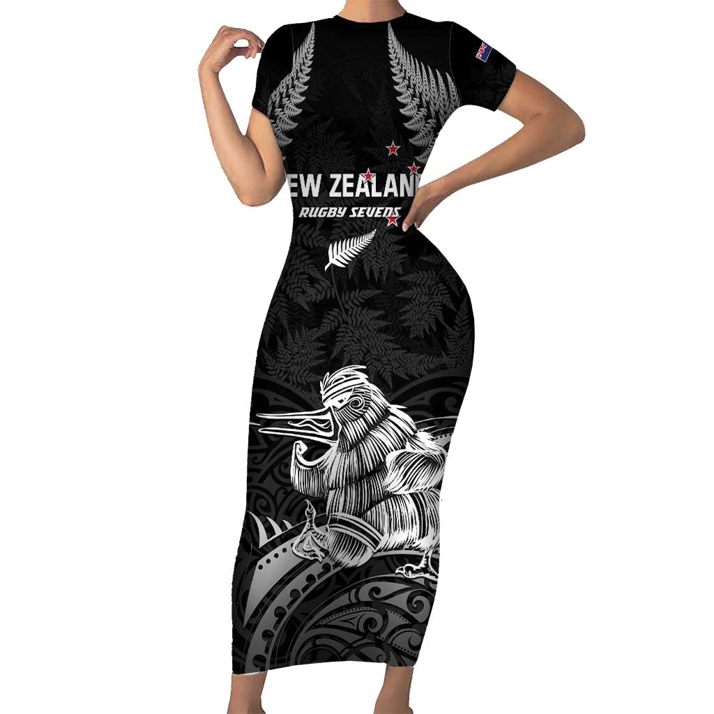 Custom New Zealand 2024 Rugby Short Sleeve Bodycon Dress Silver Fern Aotearoa Kiwi