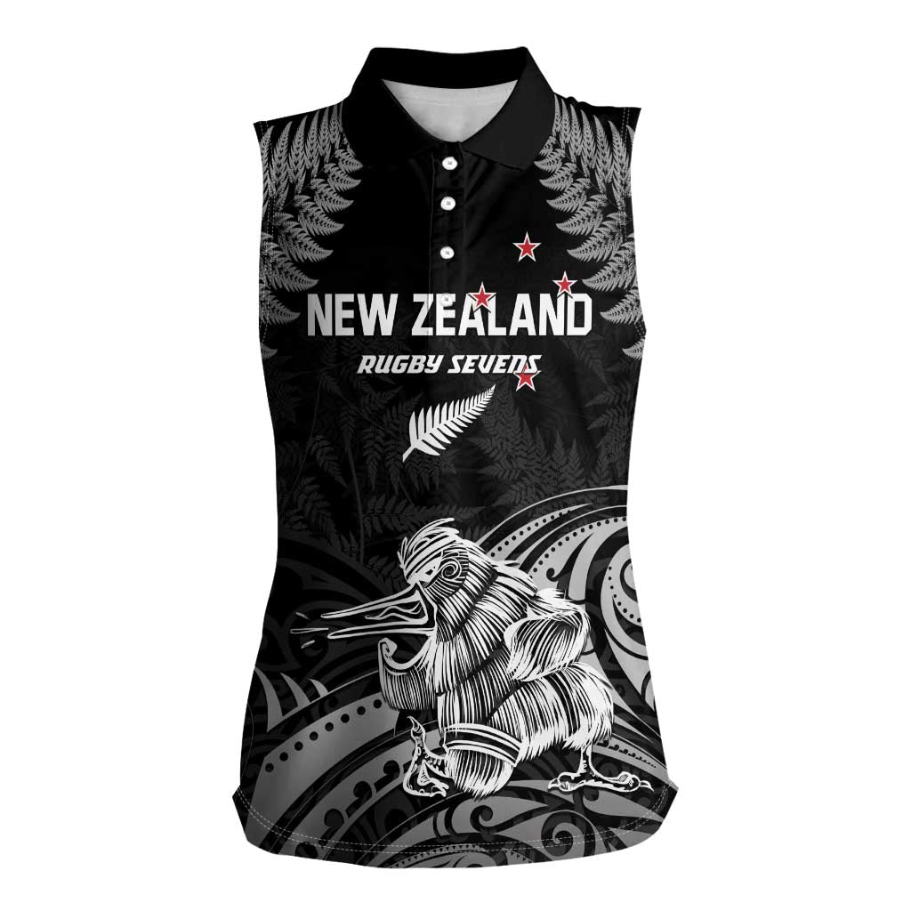 Custom New Zealand 2024 Rugby Women Sleeveless Polo Shirt Silver Fern Aotearoa Kiwi