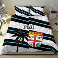 Rugby bedding set duvet with two pillows; black/white/blue stripes and Fiji crest emblem.