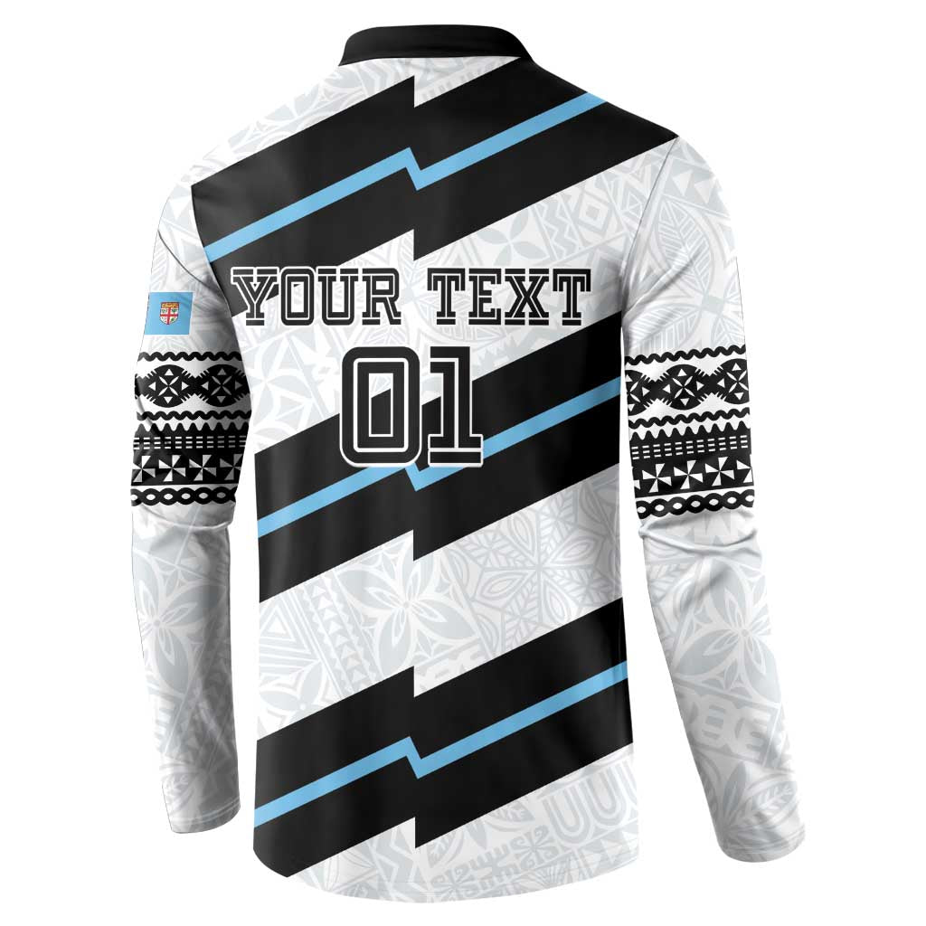 Back rugby button sweatshirt with 'YOUR TEXT 01' on black/blue diagonal stripes