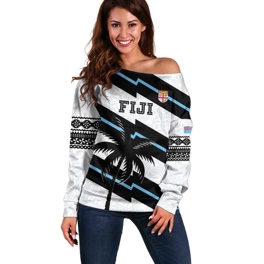 Custom Fiji 2024 Rugby Off Shoulder Sweater Fijian Tapa Pattern - Wonder Print Shop