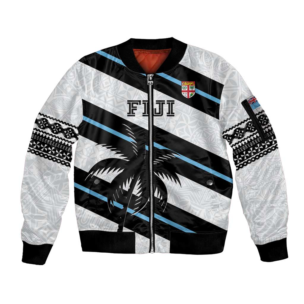 Custom Fiji 2024 Rugby Sleeve Zip Bomber Jacket Fijian Tapa Pattern