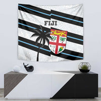 Rectangular FIJI rugby tapestry featuring palm silhouette, FIJI text, crest shield