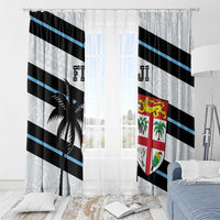 Rugby window curtain set with black/blue stripes, palm graphic, and Fiji crest shield