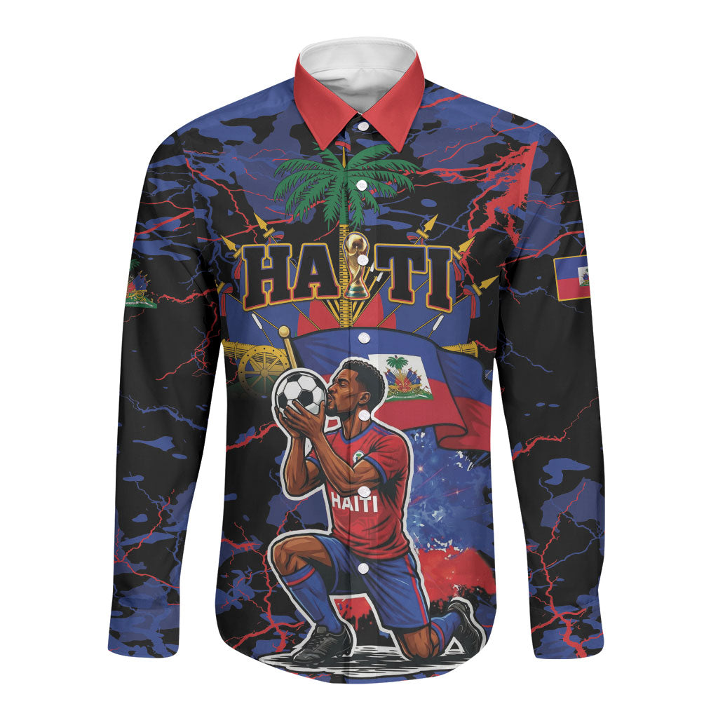 Personalized Haiti Soccer Pride Long Sleeve Button Shirt Ayiti Nan Mondyal 2026