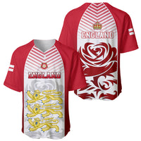Red baseball jersey showing front and back: striped front with lion graphic, striped-back emblem