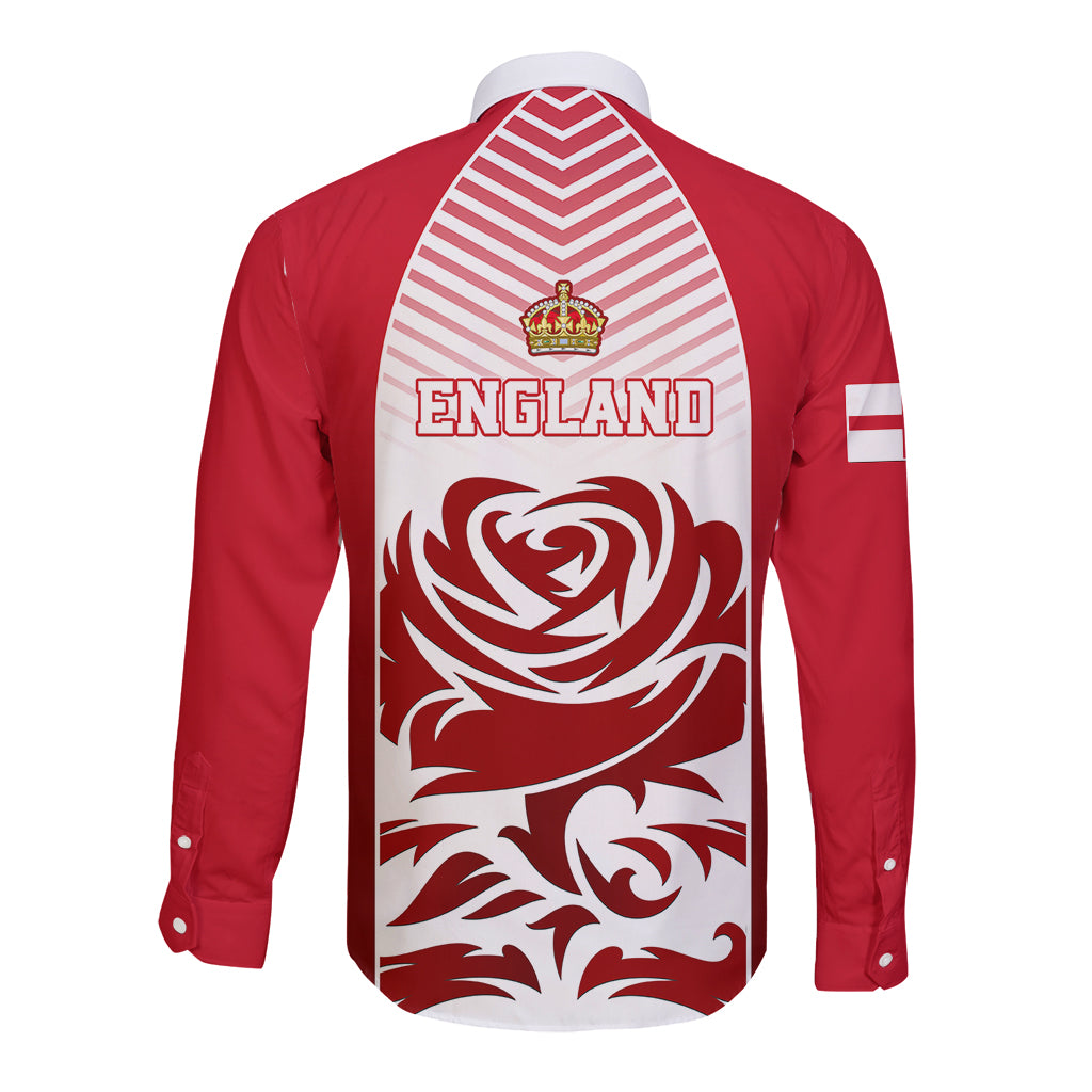 Red long sleeve button shirt with England graphic on back