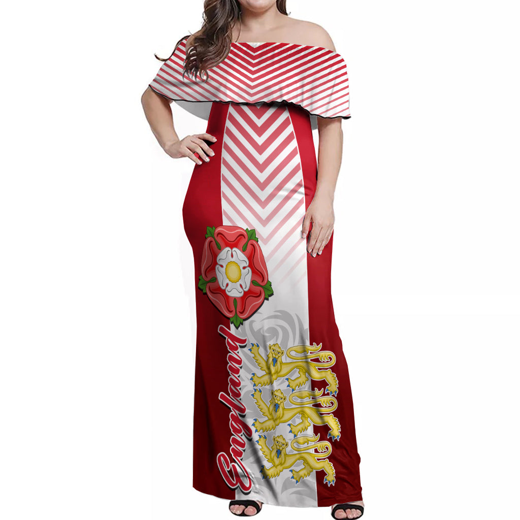 England Off Shoulder Maxi Dress Three Lions and Tudor Rose - Wonder Print Shop