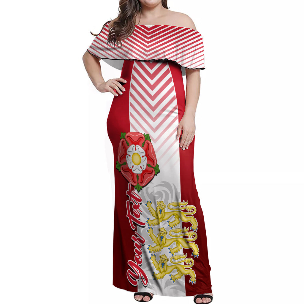 Personalised England Off Shoulder Maxi Dress Three Lions and Tudor Rose - Wonder Print Shop