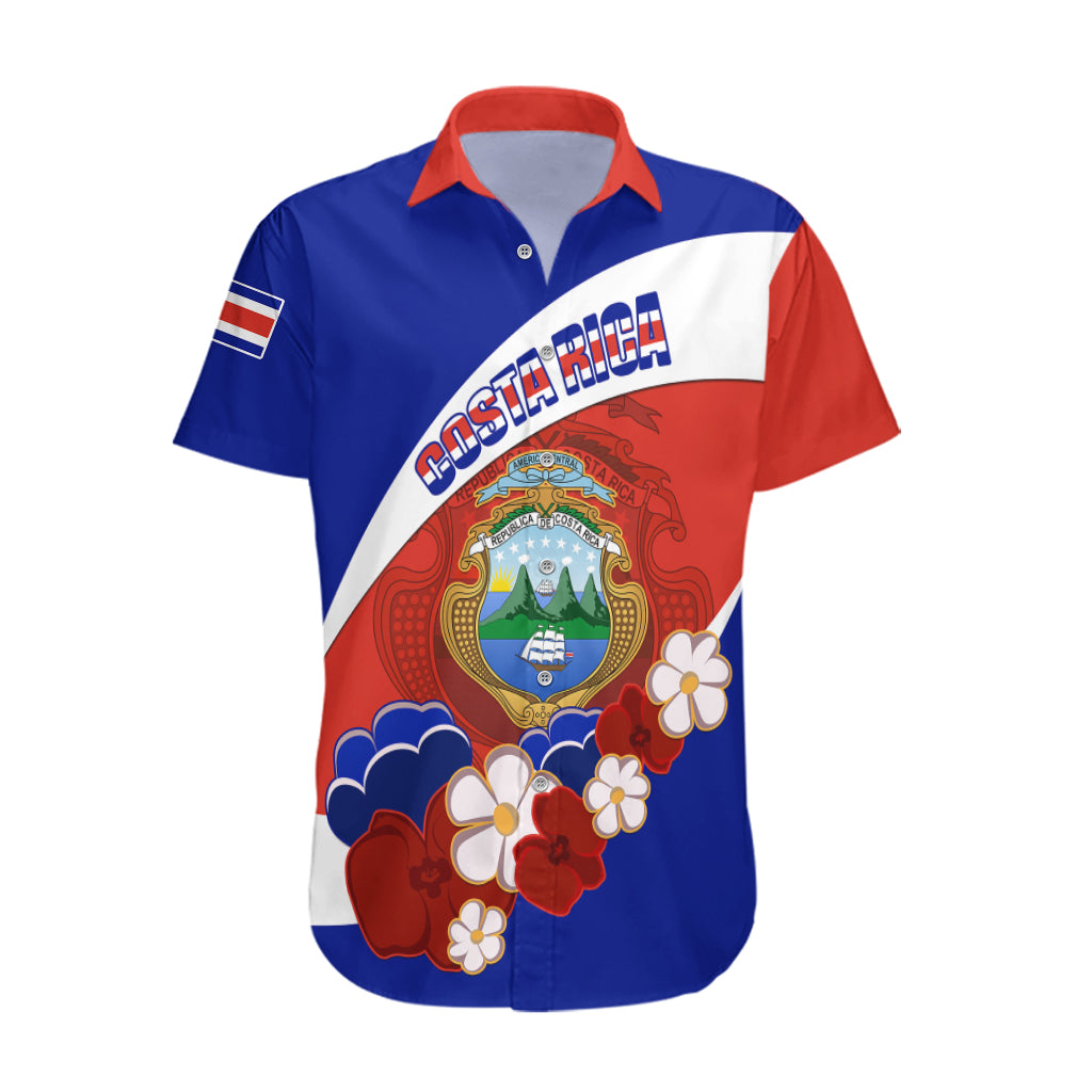 Costa Rica Hawaiian Shirt Costa Rica Coat Of Arms With Flowers - Wonder Print Shop