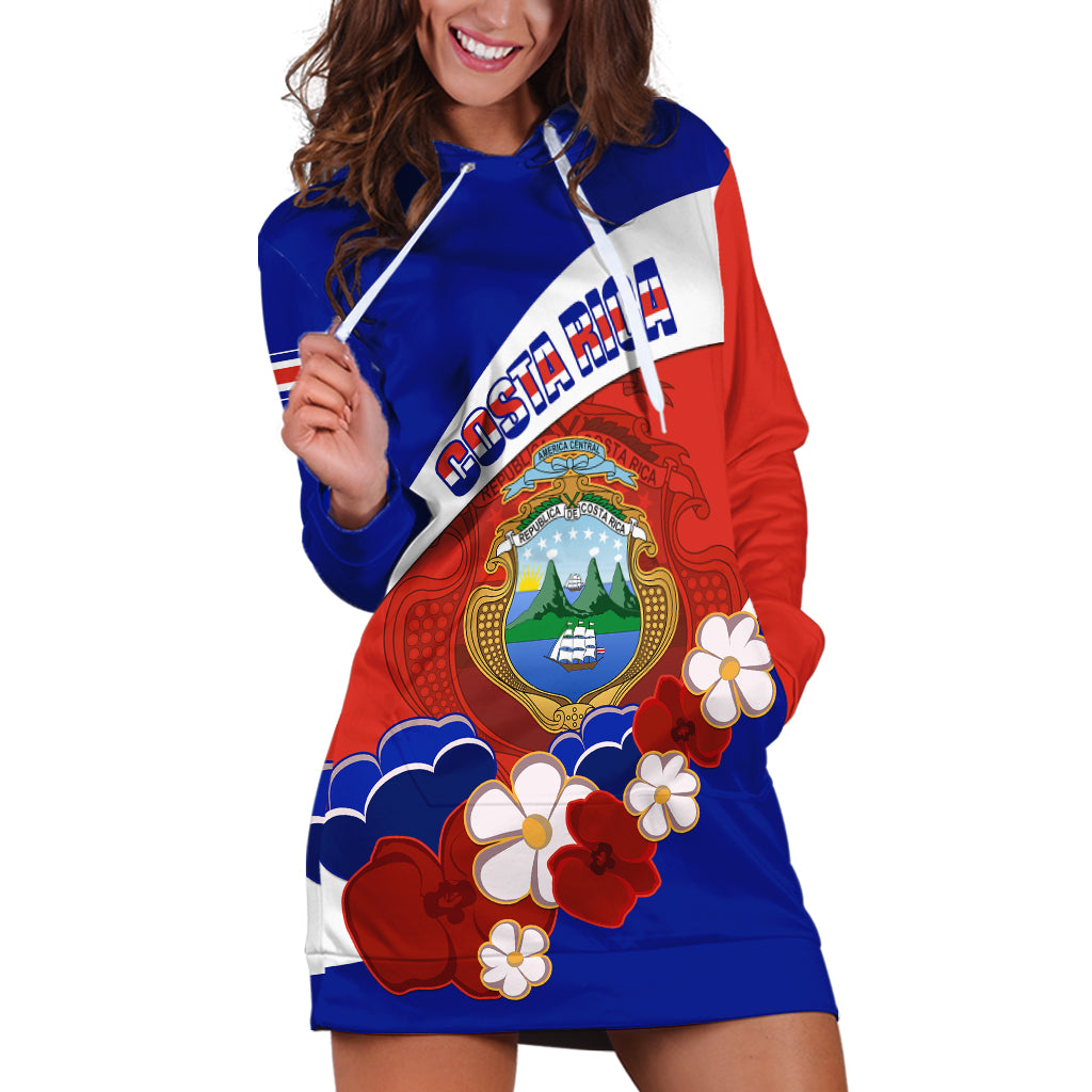 Costa Rica Hoodie Dress Costa Rica Coat Of Arms With Flowers - Wonder Print Shop