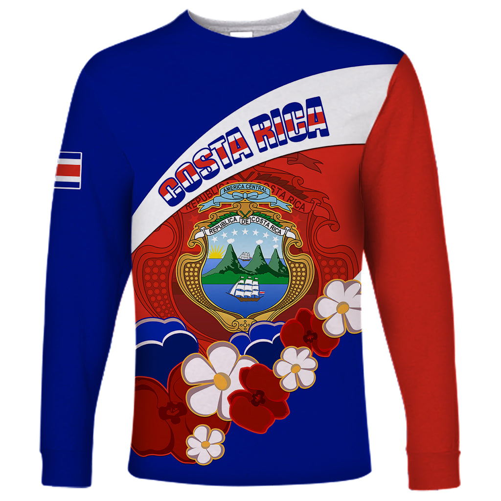 Costa Rica Long Sleeve Shirt Costa Rica Coat Of Arms With Flowers - Wonder Print Shop