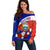 Costa Rica Off Shoulder Sweater Costa Rica Coat Of Arms With Flowers - Wonder Print Shop