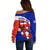 Costa Rica Off Shoulder Sweater Costa Rica Coat Of Arms With Flowers - Wonder Print Shop