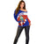 Costa Rica Off Shoulder Sweater Costa Rica Coat Of Arms With Flowers - Wonder Print Shop