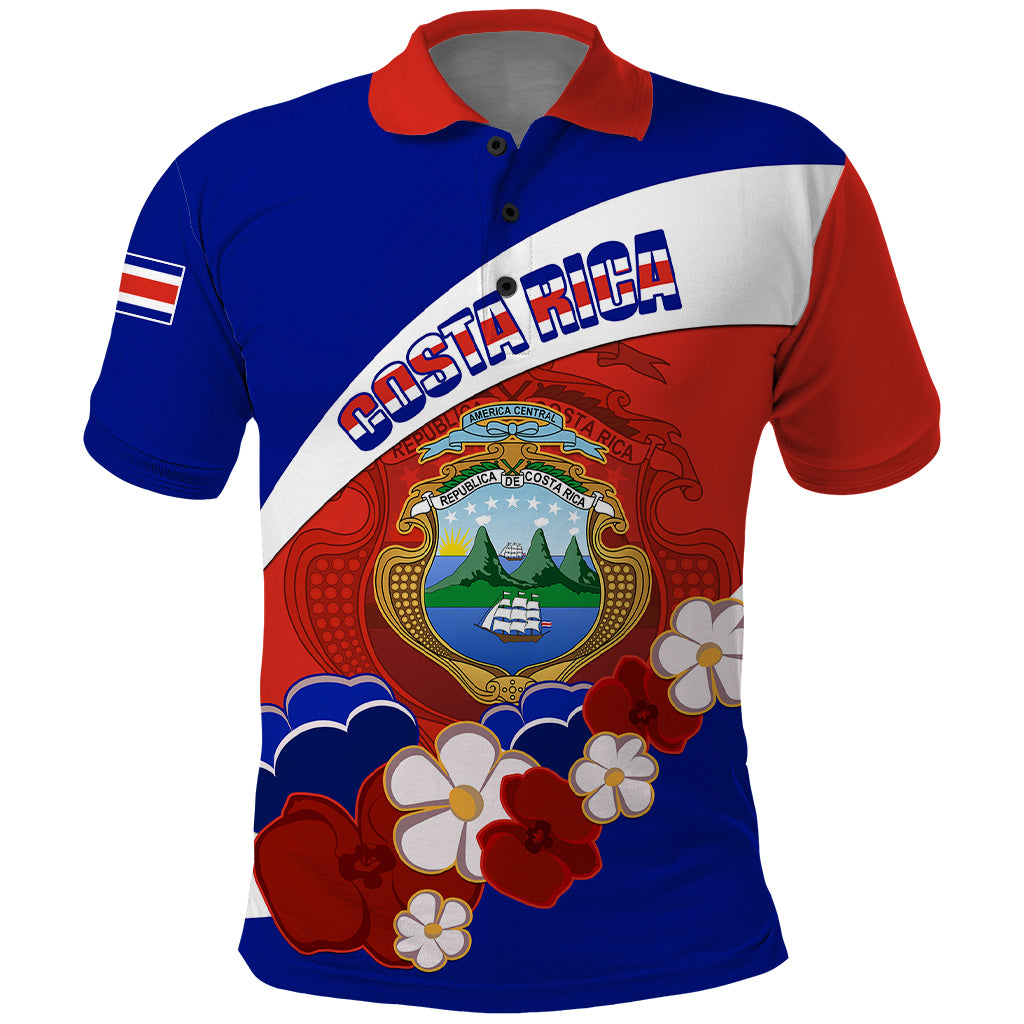 Costa Rica Polo Shirt Costa Rica Coat Of Arms With Flowers - Wonder Print Shop