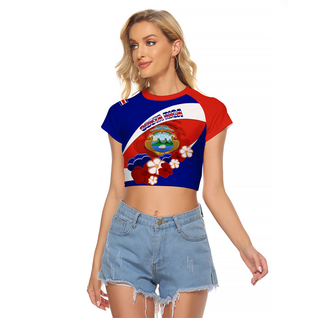 Costa Rica Raglan Cropped T Shirt Costa Rica Coat Of Arms With Flowers - Wonder Print Shop