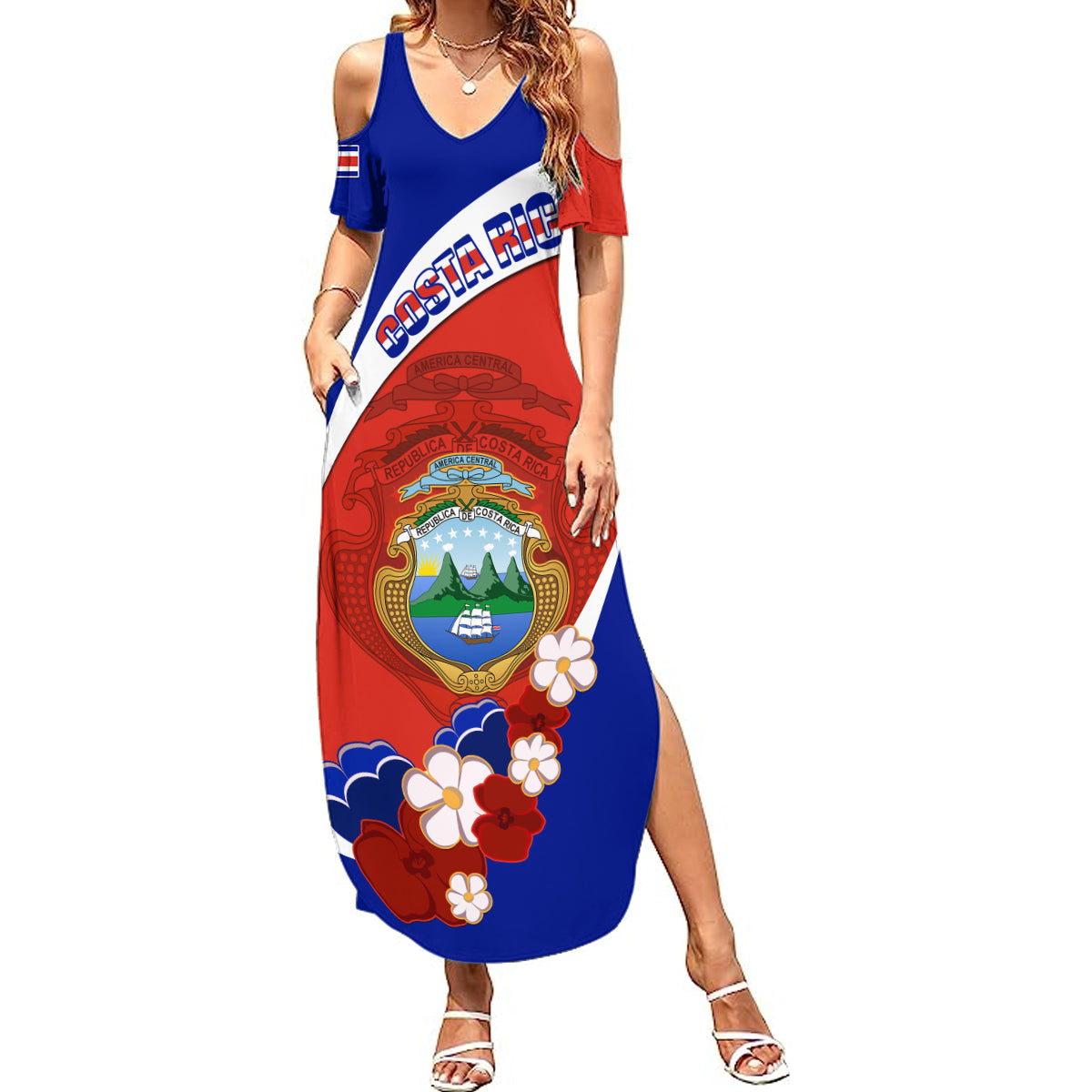 Costa Rica Summer Maxi Dress Costa Rica Coat Of Arms With Flowers - Wonder Print Shop