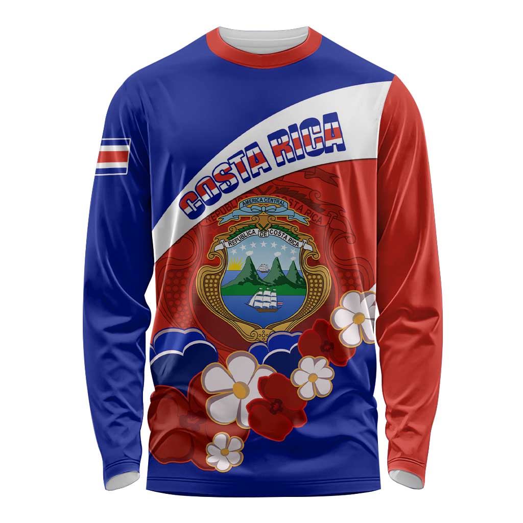 Long-sleeve Costa Rica shirt in blue and red with crest and white flowers